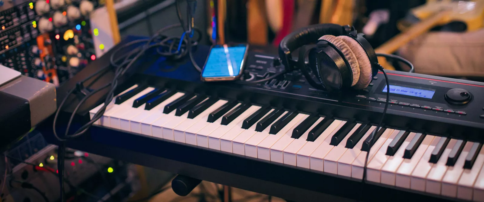 Keyboard in a home studio